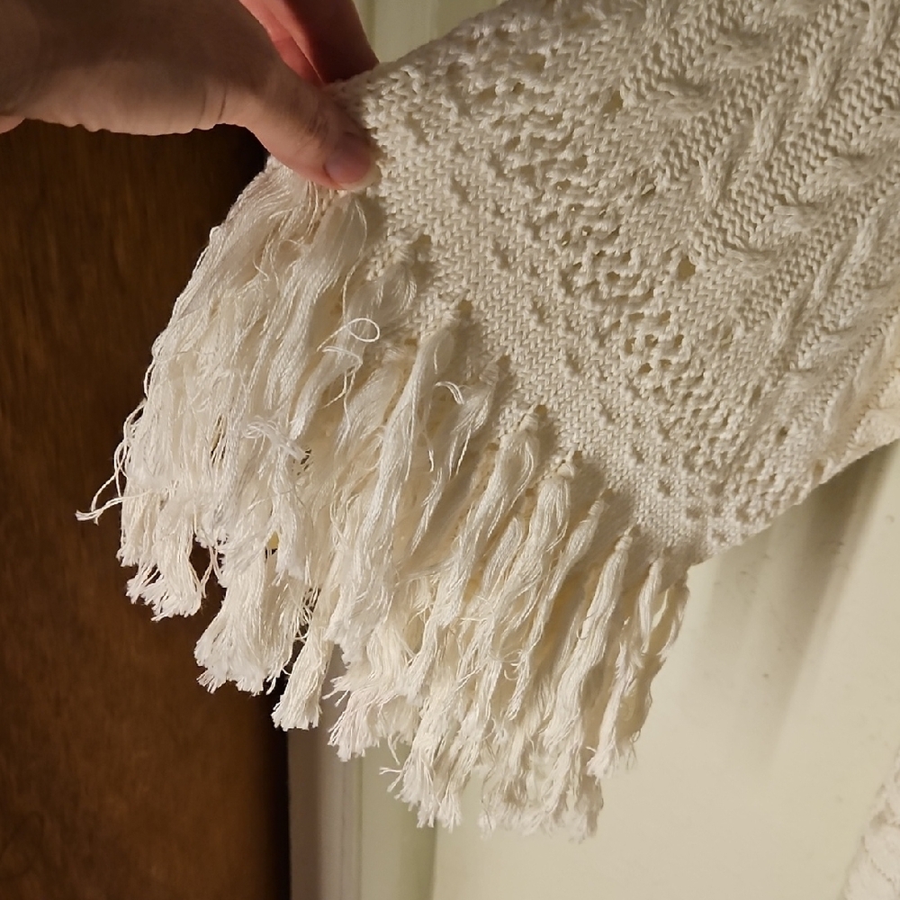 CAbi Cream V-Neck Sweater with Fringe Sleeves - Picture 3 of 5